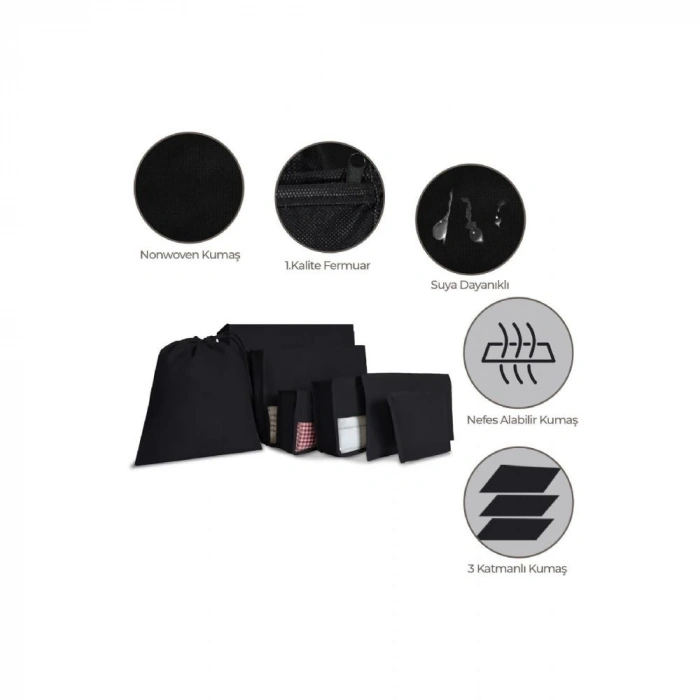 EV TEKSTİL SİYAH VALİZ ORGANİZER-7Lİ SET