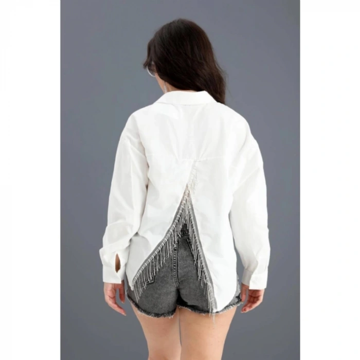 Gömlek Cepli Arkası Zincir Detaylı - Beyaz