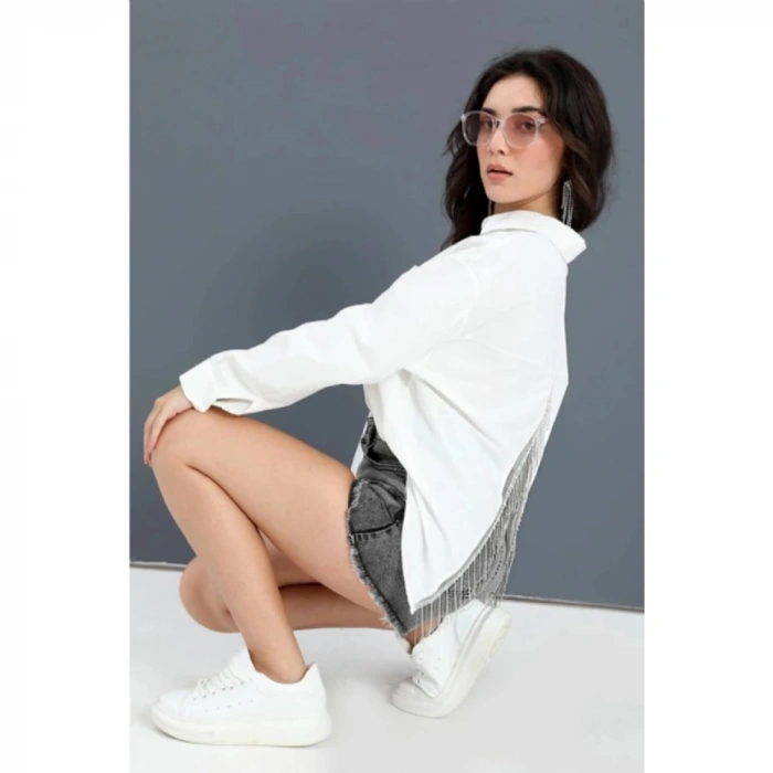 Gömlek Cepli Arkası Zincir Detaylı - Beyaz