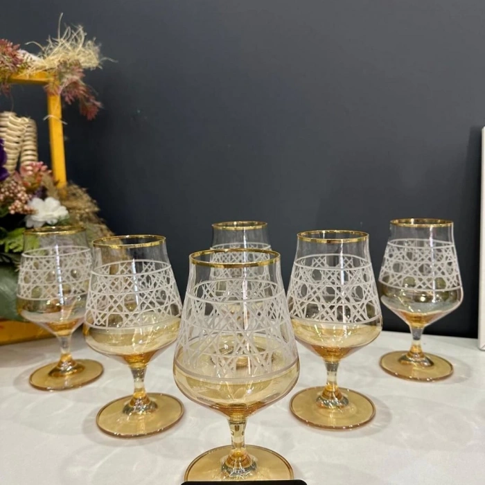 KRİSTAL BOHEMİA ALCA KAHVE YANI PETEK GOLD