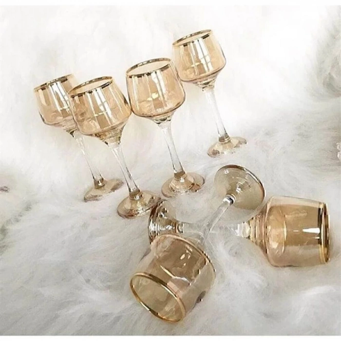 Lav Orkide 6lı Kahve Yanı Su Bardağı Gold Yaldızlı