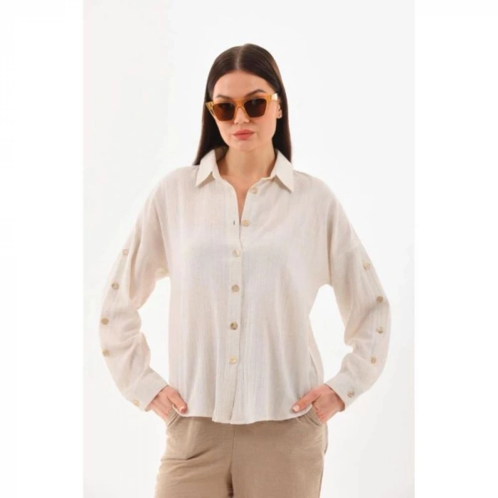 NATURAL BEJ,SİYAH.VİZON RENK-KETEN KADIN GÖMLEK