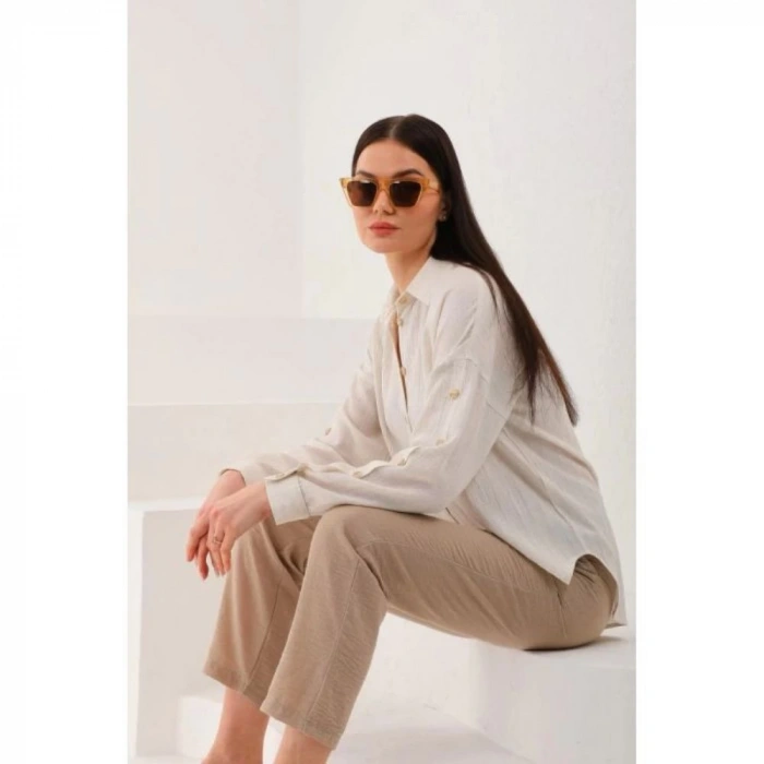 NATURAL BEJ,SİYAH.VİZON RENK-KETEN KADIN GÖMLEK