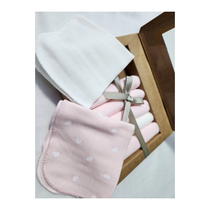 Pembe Kalpli Organik 7 li Müslin Mendil