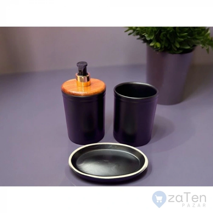 Siyah 3 Parça Seramik Banyo Seti