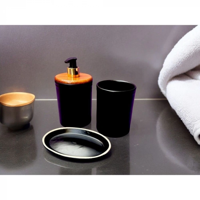 Siyah 3 Parça Seramik Banyo Seti