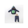 DİGİDİ KIDS ERKEK BEBEK LACİVERT DİNOZOR FİGÜR KAPÜŞONLU İÇİ ŞARDONLU 3LÜ EŞOFMAN TAKIMI 6-24 AY