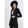 Omuzları Vatkalı Önü Çıtçıtlı Atlas Kumaş Kadın Blazer Ceket - Siyah