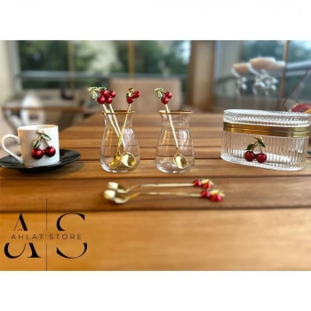 6 Adet Kirazlı Kaşık Kirazlı Çay Kahve Kaşığı Kokteyl Karıştırıcı Tatlı Kaşığı