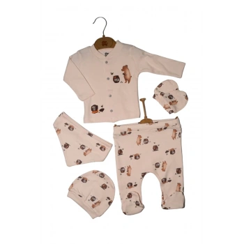 BALLI AYI DESENLİ 5 Lİ KIZ BEBEK ZIBIN SETİ HASTANE ÇIKIŞI