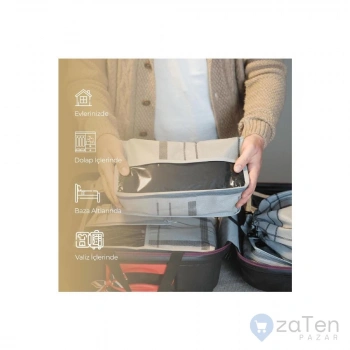 Ev Tekstil Ekose Desen Bej Valiz Düzenleyici Bavul Içi Organizer - 7li Set