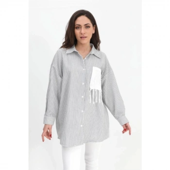 Gömlek Cebi Nakış Püsküllü Gofre - Siyah