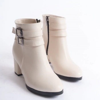 MARİNA ROSSE Kadın Bej Cilt Çift Tokalı Kısa Bot