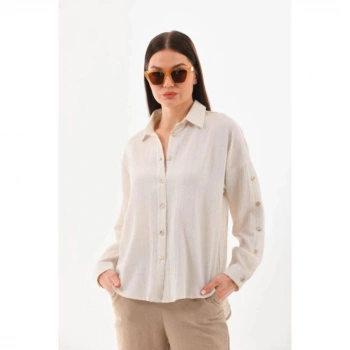 NATURAL BEJ,SİYAH.VİZON RENK-KETEN KADIN GÖMLEK
