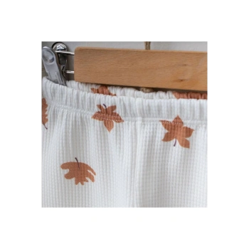 Yaprak Baskılı Alt Üst 2 li Takım Organik Pamuk Kız / Erkek Bebek Takım 3-6/6-9/9-12/12-18 Ay