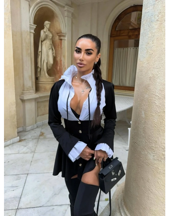 AMANDA GÖMLEK DETAY ELBİSE - (SİYAH) SİYAH