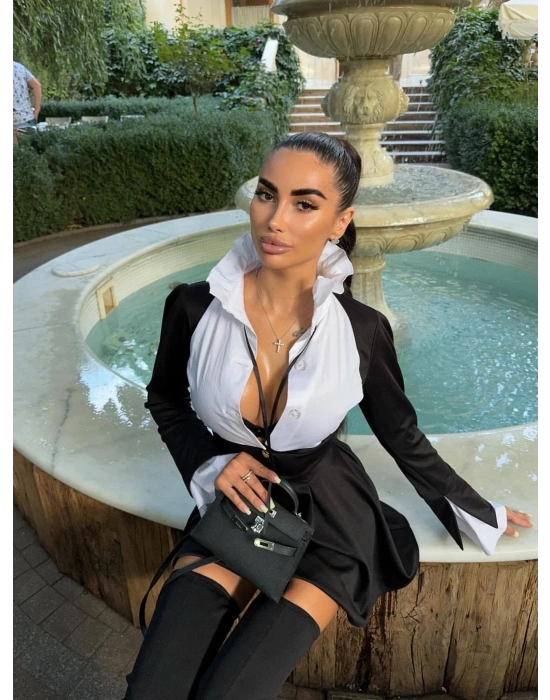 AMANDA GÖMLEK DETAY ELBİSE - (SİYAH) SİYAH