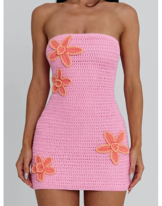 BRIA STRAPLEZ TRİKO ELBİSE PEMBE