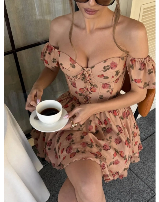 DARYA KORSELİ ELBİSE BEJ