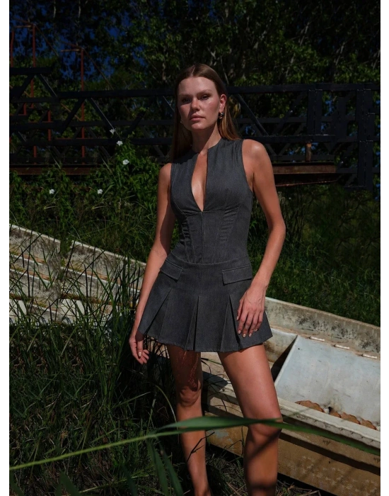 ELEANOR POLİVİSKON ELBİSE GRİ