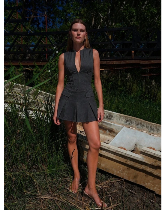 ELEANOR POLİVİSKON ELBİSE GRİ