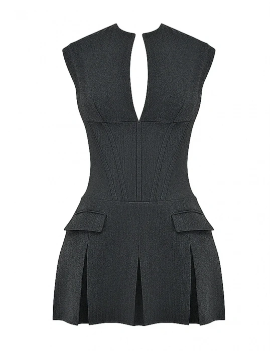 ELEANOR POLİVİSKON ELBİSE GRİ