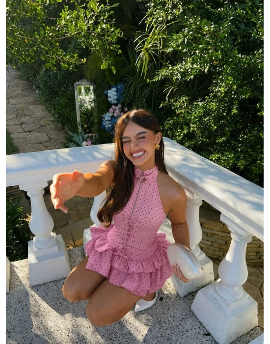 HERA VOLANLI ELBİSE PEMBE