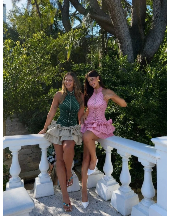 HERA VOLANLI ELBİSE PEMBE