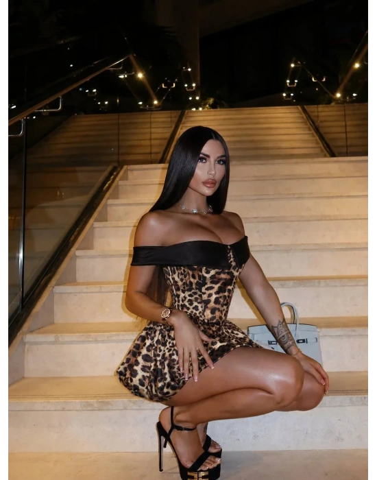INDORA LEOPAR BALON ELBİSE LEOPAR