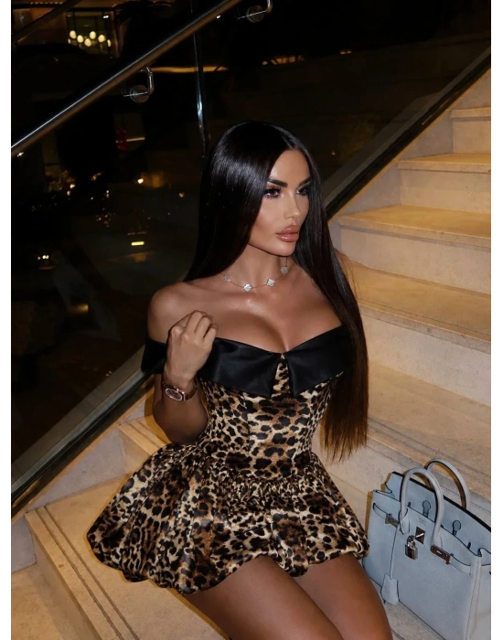 INDORA LEOPAR BALON ELBİSE LEOPAR