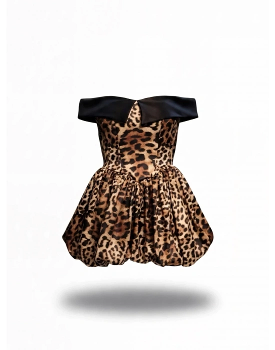 INDORA LEOPAR BALON ELBİSE LEOPAR