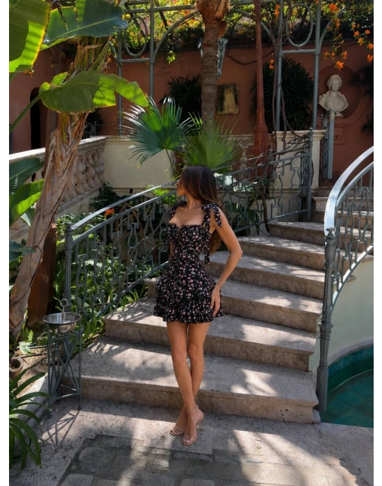 MARİSA CORSET BASKILI ELBİSE SİYAH