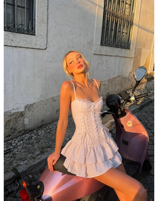 MOKKA ÇİZGİLİ ELBİSE PUDRA