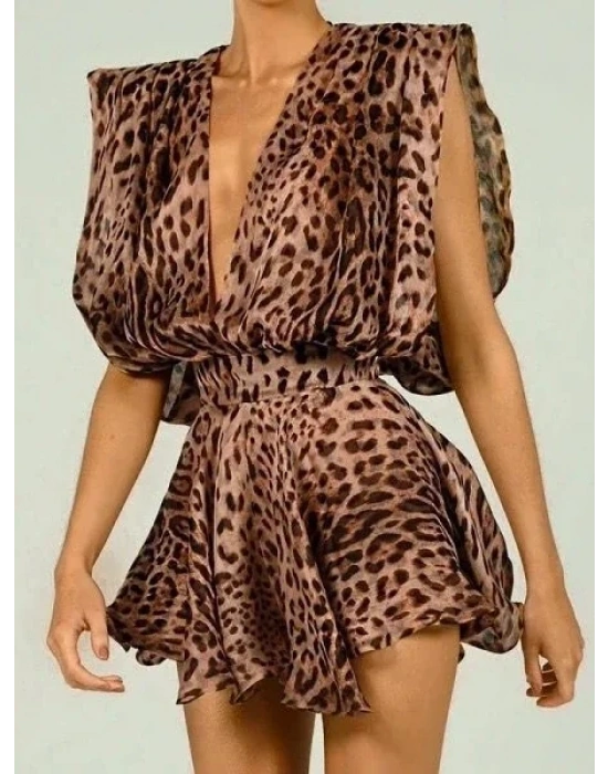 MORLİVA PLUNGE LEOPAR ELBİSE LEOPAR 5441