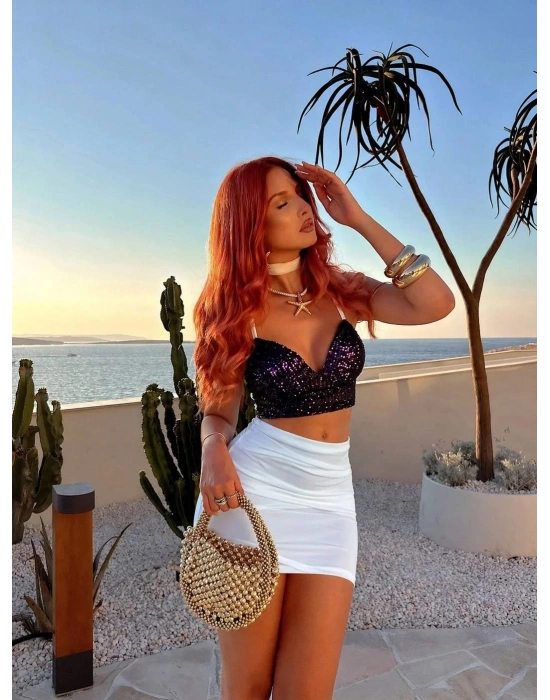 PULLU GLOPLU BUSTİYER ETEK TAKIM PULLU MOR