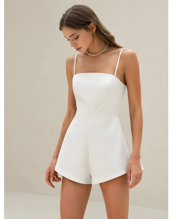 ROSENDA SATEN ŞORTLU TULUM BEYAZ