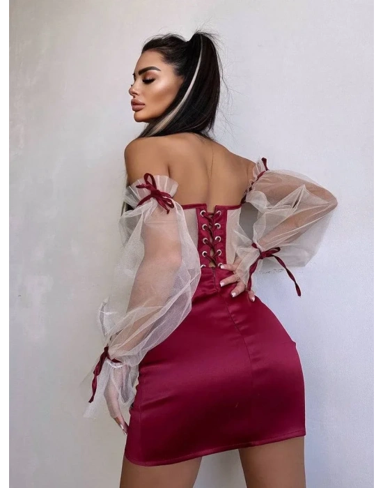 SATEN BÜSTİYER & ETEK SET BORDO