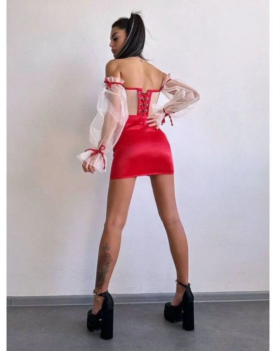 SATEN BÜSTİYER & ETEK SET KIRMIZI