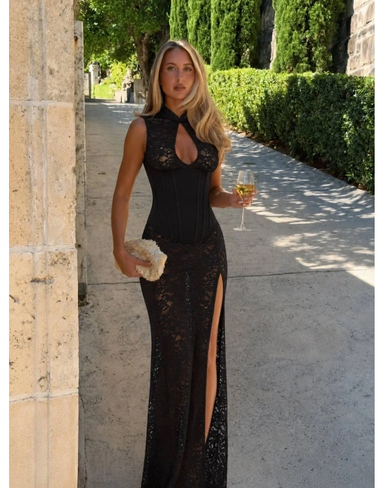 SEDONA CORSET & DANTEL ELBİSE + G-STRİNG SİYAH
