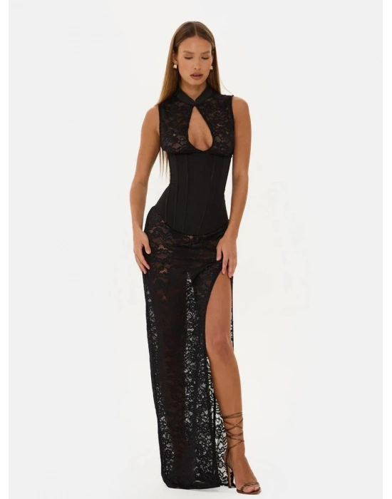 SEDONA CORSET & DANTEL ELBİSE + G-STRİNG SİYAH