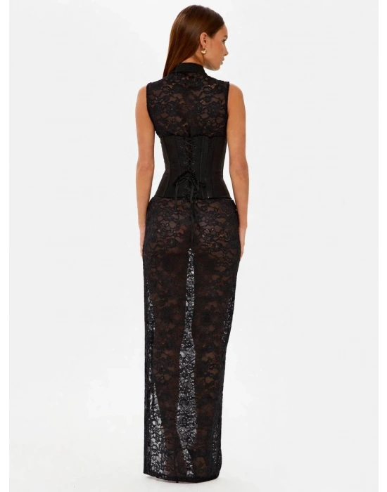 SEDONA CORSET & DANTEL ELBİSE + G-STRİNG SİYAH