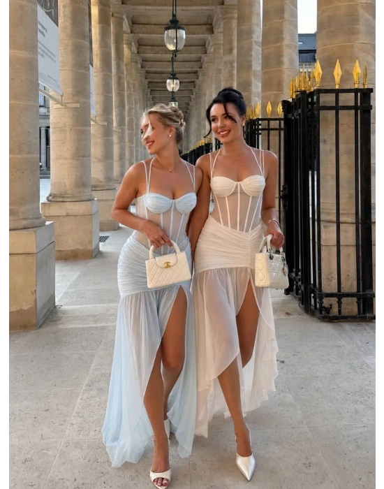 SUZETTE TÜL UZUN ELBİSE LİLA