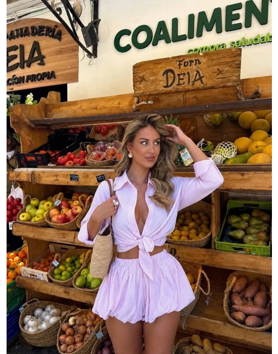 VANYA ÇİZGİLİ TAKIM PEMBE