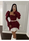 BALON OMUZ DALGIÇ & JESSICA UZUN KOL ELBİSE BORDO
