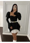 BALON OMUZ DALGIÇ & JESSICA UZUN KOL ELBİSE SİYAH