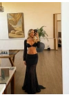 DANTEL UZUN ETEK & BRALET SET SİYAH
