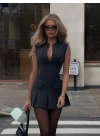 ELEANOR POLİVİSKON ELBİSE GRİ