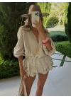 HARLOW YIKAMALI MUSLİN KUMAŞ ŞORTLU ELBİSE BEJ
