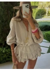 HARLOW YIKAMALI MUSLİN KUMAŞ ŞORTLU ELBİSE BEJ