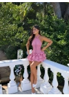 HERA VOLANLI ELBİSE PEMBE